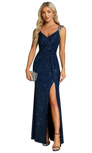 Women's V Neck Bodycon Sleeveless Split Maxi Evening Dresses 01888