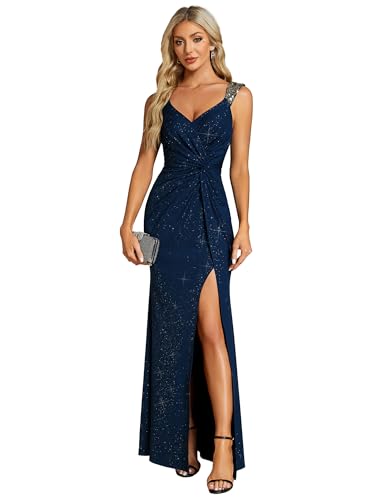 Women's V Neck Bodycon Sleeveless Split Maxi Evening Dresses 01888