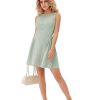 Womens Sleeveless Casual Boat Neck Party Dress Button Front A Line Dresses