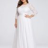 Women's Plus Size A-Line 3/4 Lace Sleeves Chiffon Long Maxi Formal Mother of The Bride Dresses 7412-PZ
