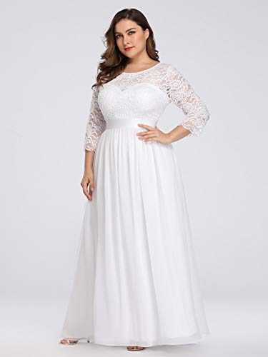 Women's Plus Size A-Line 3/4 Lace Sleeves Chiffon Long Maxi Formal Mother of The Bride Dresses 7412-PZ