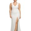 Women's Sleeveless Pleated Bodycon Side Slit Floor Length Plus Size Wedding Dresses 0121B-DAPH