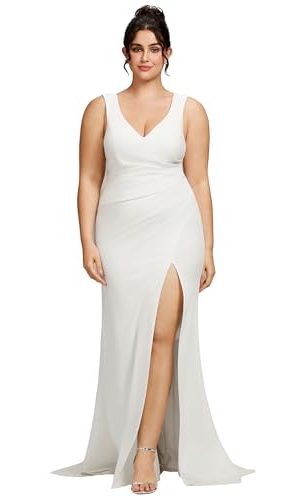 Women's Sleeveless Pleated Bodycon Side Slit Floor Length Plus Size Wedding Dresses 0121B-DAPH