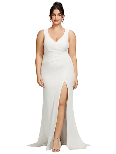 Women's Sleeveless Pleated Bodycon Side Slit Floor Length Plus Size Wedding Dresses 0121B-DAPH