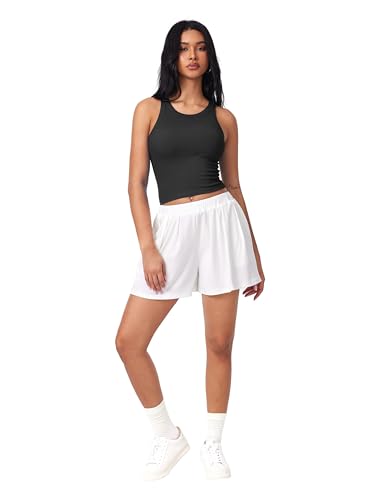 Womens Cotton Tank Tops Sleeveless Ribbed Basic Shirt Summer Crew Neck Racerback Shirts