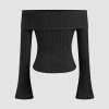 Off The Shoulder Tops for Womens Sexy Long Sleeve Going Out Tops Knit Cropped Top Trendy Slim Fit