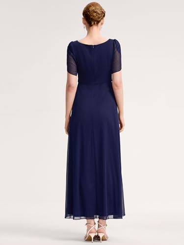 Women's Cap Sleeves Mother of The Bride Dresses Rhinestone Chiffon Maxi Formal Evening Dresses 02400