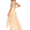 Women's Cocktail Dress Double V-Neck Sleeveless Empire Waist Sequin High Low Tulle Formal Dress 0147A