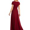 Women's Formal Dress Ruched Waist V Neck A Line Bridesmiad Dress with Sleeves 01730