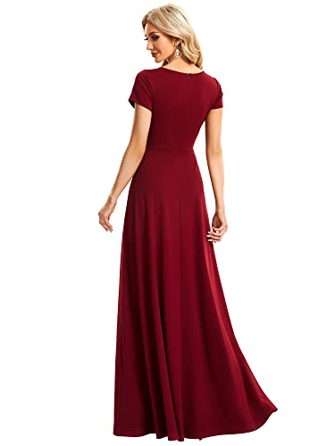 Women's Formal Dress Ruched Waist V Neck A Line Bridesmiad Dress with Sleeves 01730