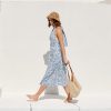 Santorini Beach Vacation V-Neck Halter Backless Floral Ruffle Midi Dress