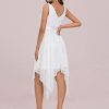 Women's Vintage V Neck Irregular Hem Lace A Line Chiffon Cocktail Dresses 00207