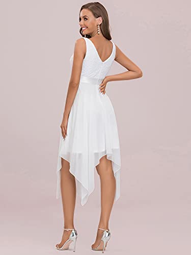Women's Vintage V Neck Irregular Hem Lace A Line Chiffon Cocktail Dresses 00207
