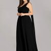 Womens One Shoulder Ruched Empire Waist Chiffon Maxi Plus Size Bridesmaid Dresses 09816-PZUSA