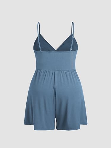 Plus Size Rompers For Curvy Women V Neck Sleeveless Spaghetti Strap Wide Leg Shorts Overalls Jumpsuit Summer Outfits