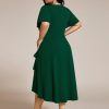 Women's V Neck Pleated Ruffles Sleeves High Low Plus Size Cocktail Dresses 02327-DA