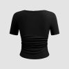 Crop Tops for Women Square Neck Short Sleeve Ruched Fitted Tee Casual Basic Summer Going Out Tops