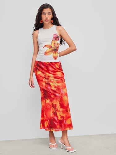 Tank Top for Women Trendy Crew Neck Sleeveless Floral Graphic Cotton Blend Knit Regular Fit