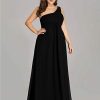 Womens One Shoulder Ruched Empire Waist Chiffon Maxi Plus Size Bridesmaid Dresses 09816-PZUSA