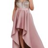 Women's Elegant V Neck Sleeveless High Low A Line Sequin Satin Plus Size Cocktail Formal Dresses