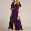 Women's Formal Dress A Line V Neck Applique Waist Tea Length Wedding Guest Dress 02027
