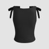 Crop Tank Tops for Women Bowknot Ruched Solid Scoop Neck Sleeveless Fitted Tops