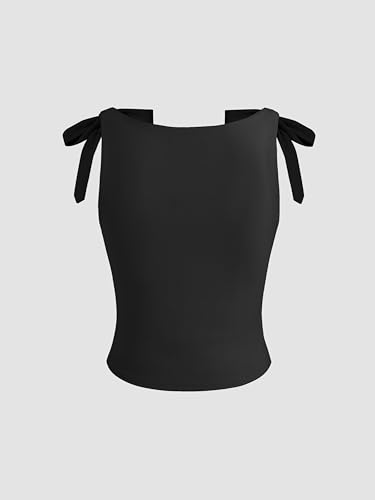 Crop Tank Tops for Women Bowknot Ruched Solid Scoop Neck Sleeveless Fitted Tops