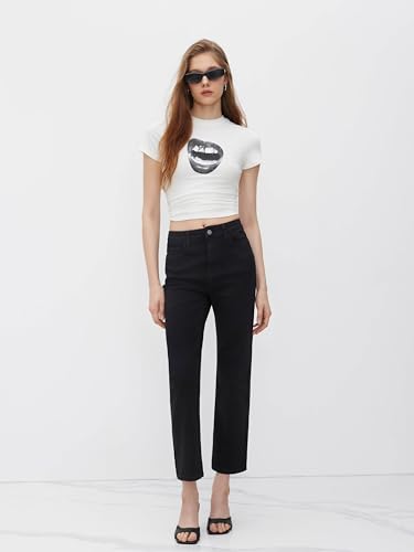 Jeans for Women Stretchy Denim High Waist Straight Leg Cropped Casual Jeans with Pocket