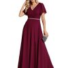 Women's Chiffon Formal Dress A-Line V Neck Ruffle Sleeves Floor Length Evening Gown 11981