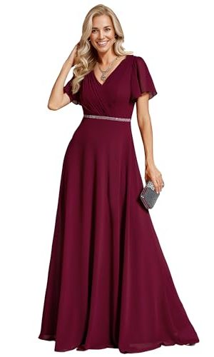 Women's Chiffon Formal Dress A-Line V Neck Ruffle Sleeves Floor Length Evening Gown 11981