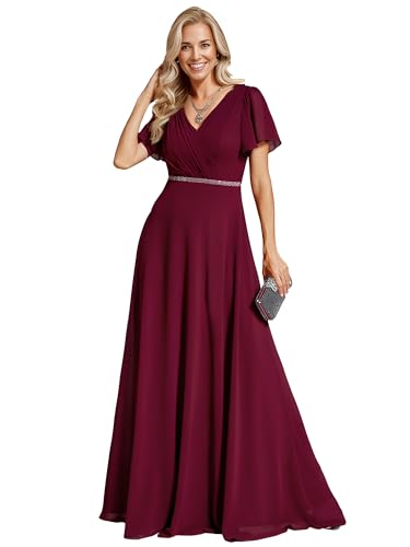 Women's Chiffon Formal Dress A-Line V Neck Ruffle Sleeves Floor Length Evening Gown 11981