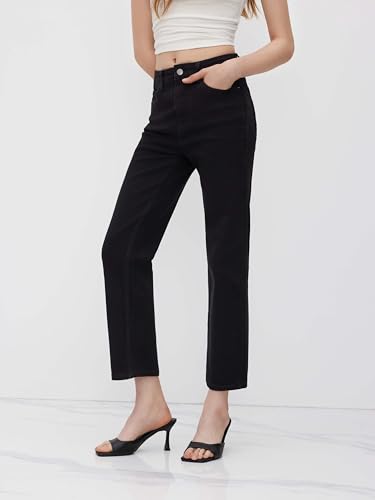 Jeans for Women Stretchy Denim High Waist Straight Leg Cropped Casual Jeans with Pocket