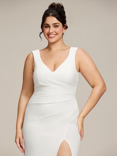 Women's Sleeveless Pleated Bodycon Side Slit Floor Length Plus Size Wedding Dresses 0121B-DAPH