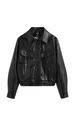 Faux Leather Collar Soild Pocket Jacket Women's Faux Leather Jacket Cool Long Sleeve Outerwear
