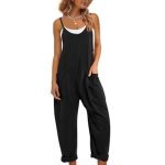Women's Casual Floral Jumpsuits Spaghetti Straps Sleeveless Boho Summer Loose Harem Overalls Rompers with Pockets PZU