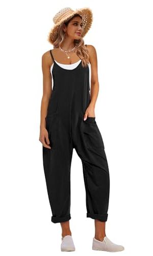 Women's Casual Floral Jumpsuits Spaghetti Straps Sleeveless Boho Summer Loose Harem Overalls Rompers with Pockets PZU