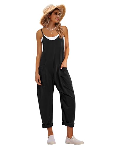 Women's Casual Floral Jumpsuits Spaghetti Straps Sleeveless Boho Summer Loose Harem Overalls Rompers with Pockets PZU