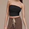 Tube Top for Women Strapless Ruched Sexy Going Out Basic Bandeau Crop Tops Summer Outfits