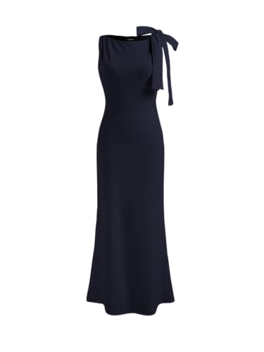 Women Summer Maxi Dresses Sleeveless Wedding Guest Dress Bowknot Boat Neck Formal Gown