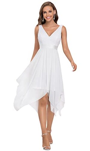 Women's Vintage V Neck Irregular Hem Lace A Line Chiffon Cocktail Dresses 00207