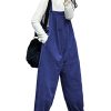 Overalls Women Plus Size Loose Fit Jumpsuits Adjustable Waist Casual Long Bib Pants Cotton Rompers with Pockets PQ1
