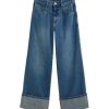 Women’s Baggy Jeans Straight Wide Leg High Waisted Fold Hem Denim Pants with Pockets