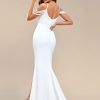 Women's Slit Pearl Chain Cold Shoulder Fishtail Wedding Bridal Gowns Floor‑Length Dress for Bride 01859-PH