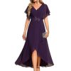 Women's Formal Dress A Line V Neck Applique Waist Tea Length Wedding Guest Dress 02027