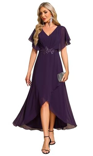 Women's Formal Dress A Line V Neck Applique Waist Tea Length Wedding Guest Dress 02027