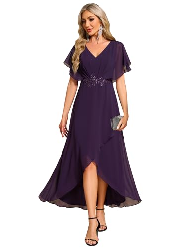 Women's Formal Dress A Line V Neck Applique Waist Tea Length Wedding Guest Dress 02027