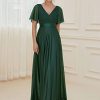 Womens Evening Dresses V Neck Short Sleeves A-line Glitter Formal Dresses 50159