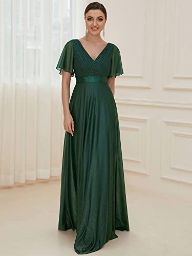 Womens Evening Dresses V Neck Short Sleeves A-line Glitter Formal Dresses 50159
