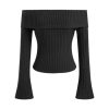 Off The Shoulder Tops for Womens Sexy Long Sleeve Going Out Tops Knit Cropped Top Trendy Slim Fit