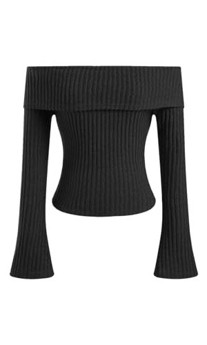 Off The Shoulder Tops for Womens Sexy Long Sleeve Going Out Tops Knit Cropped Top Trendy Slim Fit